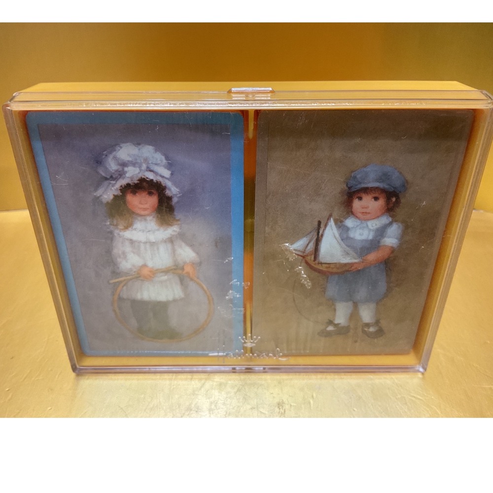Vintage Hallmark Bridge Playing Cards Boy Girl Blue 2 Decks Sealed in Case